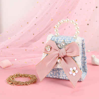 Colorful Bow Knot Cute Portable Pearl Diagonal Children'S Bag