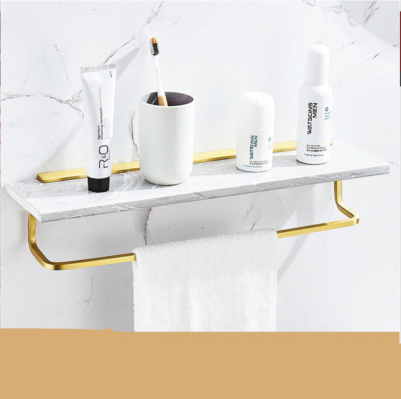 Nordic Lightweight Marble Bathroom Rack Wall Bathroom Mirror Front Cosmetics Collection Rack Towel Rack Gold