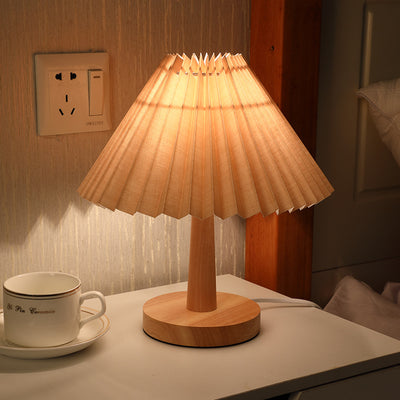 Usb Vintage Pleated Lamp Dimmable Korean Table Light With Led Bead White Warm Yellow For Bedroom Living Room Home Lighting Decor