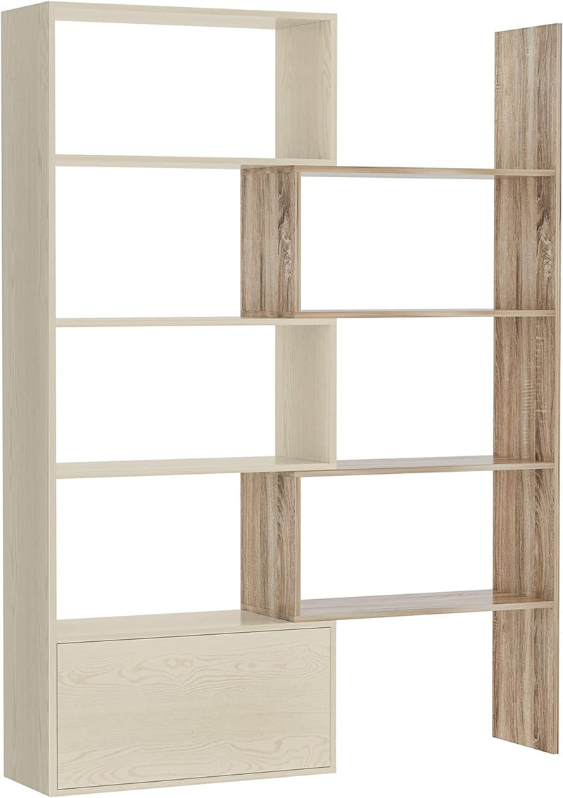 Libreria Scaffale a Ripiani Salvaspazio 2 Pezzi per Soggiorno in Legno 141 X 29 X 176 Cm Bianco, Rovere