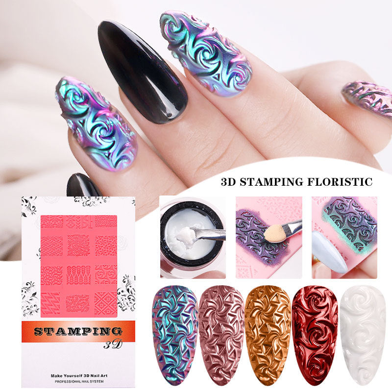 Nail Art Silicone Printing Stencil Plastic 3D Relief