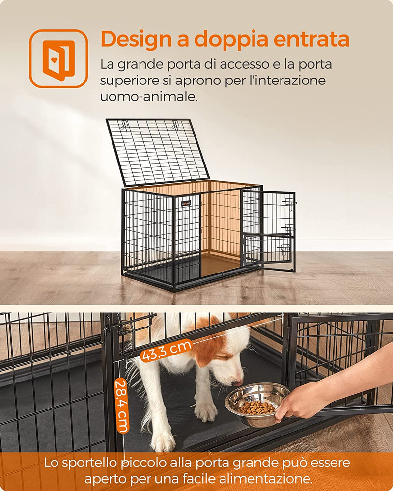 Gabbia per Cani Pesanti, Casetta per Animali Domestici, 107 X 70 X 74,9 Cm, per Cani Di Taglia Grande E Media, Anti-Fuga, Doppio Sportello Rimovibile, Facile Da Pulire, XL, Nero