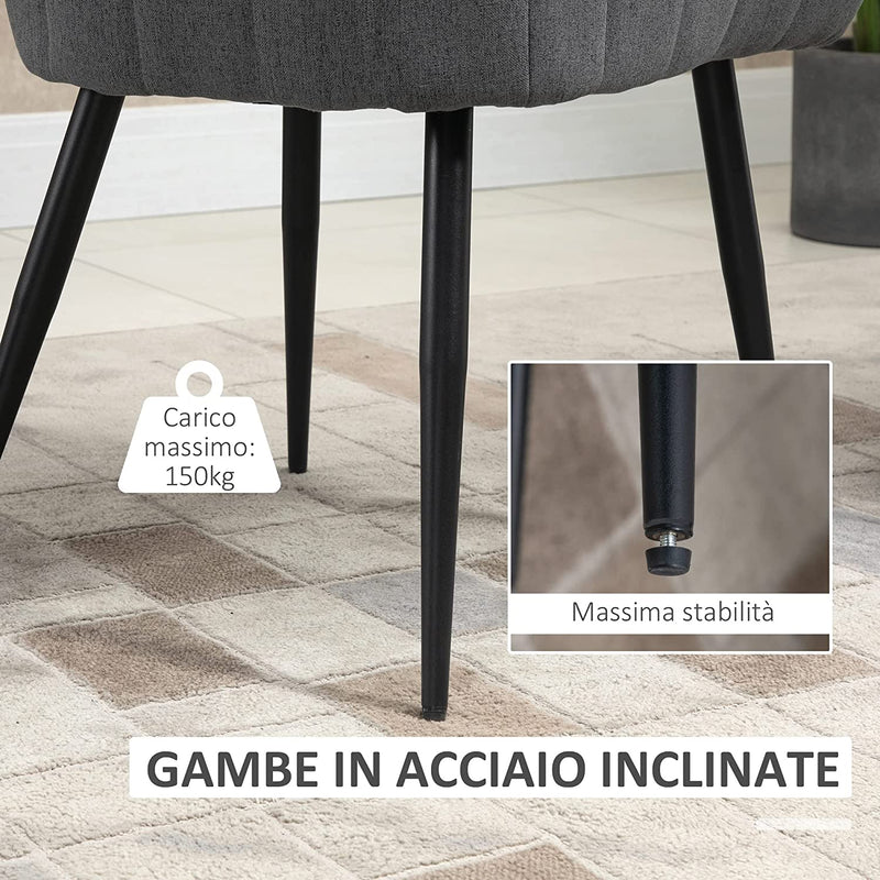 Set Di 2 Sedie Imbottite Moderne Con Rivestimento in Tessuto, Sedie per Soggiorno E Salotto Con Gambe in Metallo, Grigio Scuro