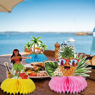 9Pz Centrotavola a Nido D’Ape Festa Hawaiana Luau Decorazione Da Tavola Hawaiian Party Gadget Addobbi Festa Compleanno Hawaiano Centrotavola 3D Tropicale Aloha