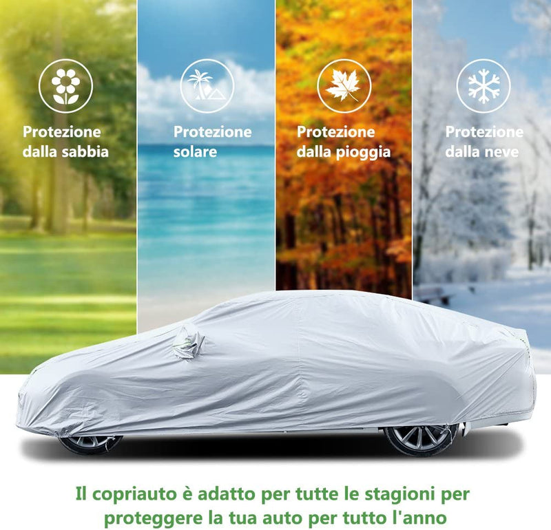 Telo Copriauto Impermeabile Antipolvere anti UV anti Vento 470 X 180 X 150 Cm Universale - Argento