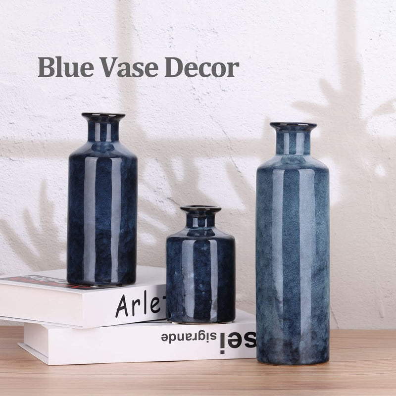 Set Di Tre Vasi in Ceramica Blu: Tre Piccoli Vasi Blu, Moderna Decorazione Minimalista Di Vasi Di Fiori, Decorazioni Creative per Soggiorno, Sala Da Pranzo, Ufficio E Scene Di Matrimonio