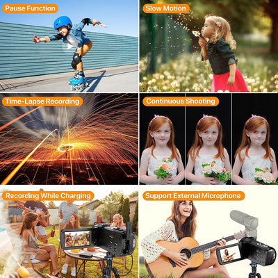 Videocamera FHD 1080P 36MP 30FPS Videocamera Digitale Vlogging per Youtube Visione Notturna IR 16X Zoom Digitale 270 Gradi Rotazione 3.0" Touch Screen Videoregistratore, Telecomando E 2 Batterie