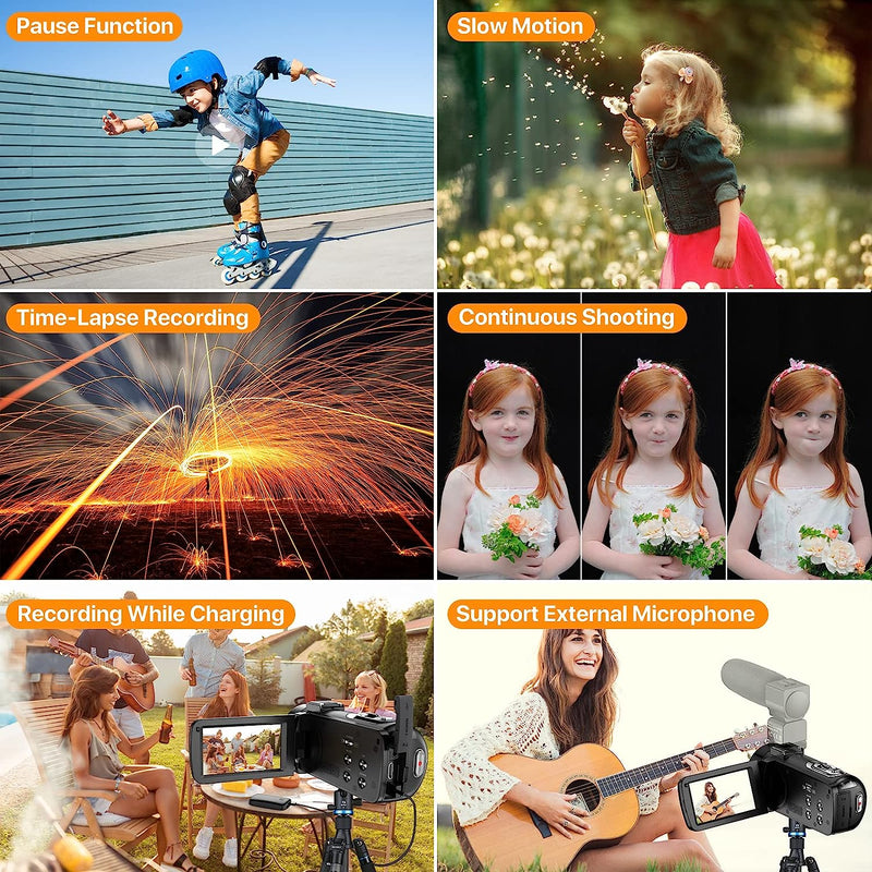 Videocamera FHD 1080P 36MP 30FPS Videocamera Digitale Vlogging per Youtube Visione Notturna IR 16X Zoom Digitale 270 Gradi Rotazione 3.0" Touch Screen Videoregistratore, Telecomando E 2 Batterie