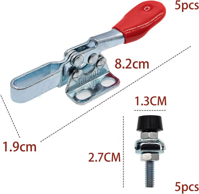 5 Pezzi Toggle Morsetto, Morsetti a Ginocchiera Toggle Verticale, Utensili Manuali Orizzontali, Clamp Morsetti Utensile a Mano in Metallo, Attrezzo a Levetta, per Officina Meccanica