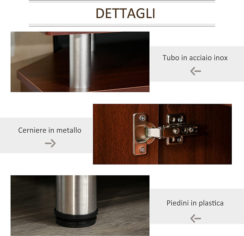 Mobile Porta TV Fino a 55" 2 Vani Con Ante 2 Ripiani Con Altezza Regolabile Legno Truciolato, Acciaio Inox Marrone 120×39.5×52Cm