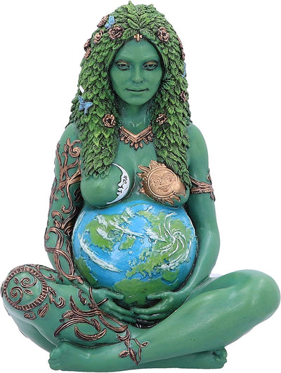 Piccola Statua Di Arte Di Gaia Della Madre Terra Eterea Dipinta, Resina, Verde, 17.5Cm