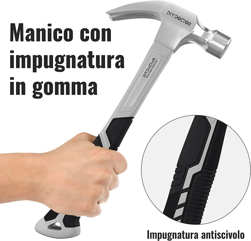 - Martello Da Carpentiere 567 Grammi - Impugnatura Curva Comfort Con Finitura in TPR - Solido Acciaio Forgiato E Impugnatura Antiscivolo - Manico in Fibra Di Vetro