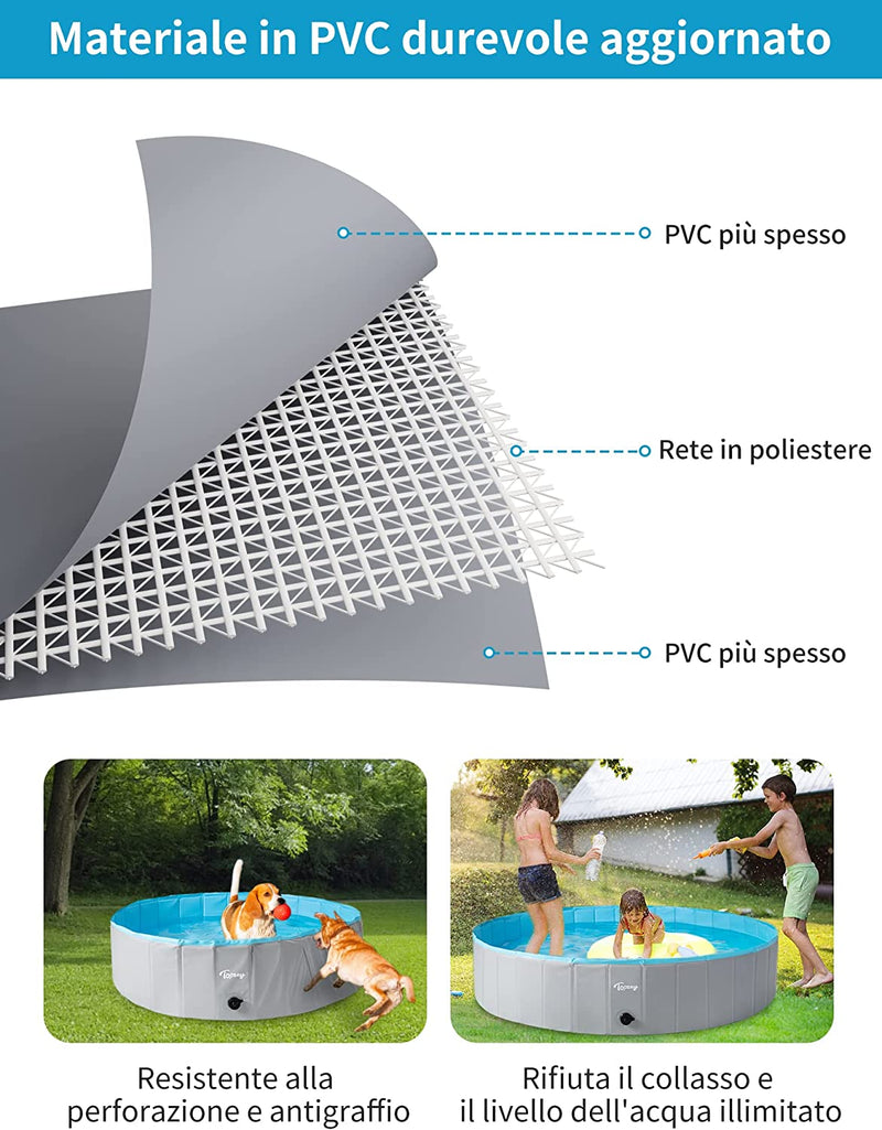 Piscina per Cani, 80Cm / 120Cm/ 160Cm Piscina Pieghevole per Cani Grandi E Piccoli, Piscina Rigida per Bambini, 100% Sicuro & Non Tossico