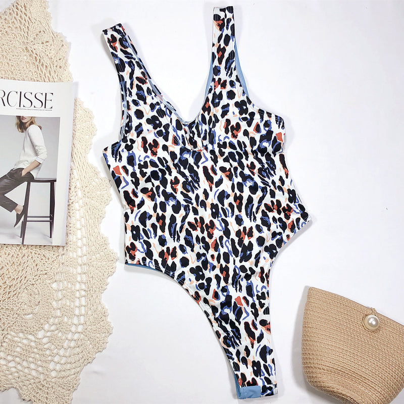 New Leopard Print Colorblock Bikini