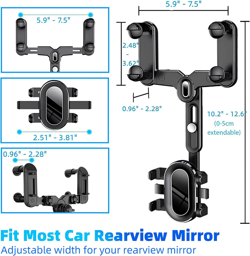 Supporto per Telefono Specchietto Retrovisore per Auto, Universale Porta Cellulare Auto, Multifunzionale Retrovisore per Auto Girevole E Retrattile 360 Grado per Tutti Gli Smartphone