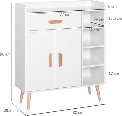 Armadietto Mobiletto Salvaspazio Con 4 Cestini Pannelli Particelle 80 X 29.5 X 96Cm Bianco