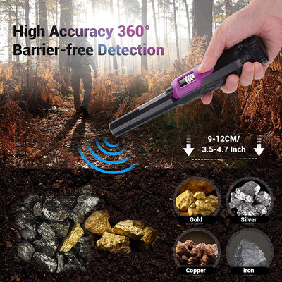 PLUS Metal Detector Professionali,Ip68 Impermeabile Scansione a 360° Pinpointer Metal Detector Portatile,3 Modalità Promemoria Alta Sensibilità Con LCD Display Segnale,Luce LED E Batteria 9V