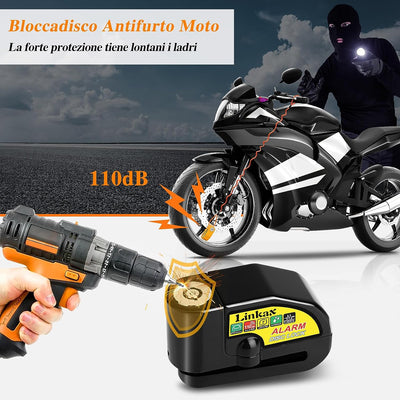 Bloccadisco Moto Antifurto,  Accessori Moto Con Allarme 110DB, Lucchetto per Moto Bici Scooter Motorino Moped Vespa Motocross