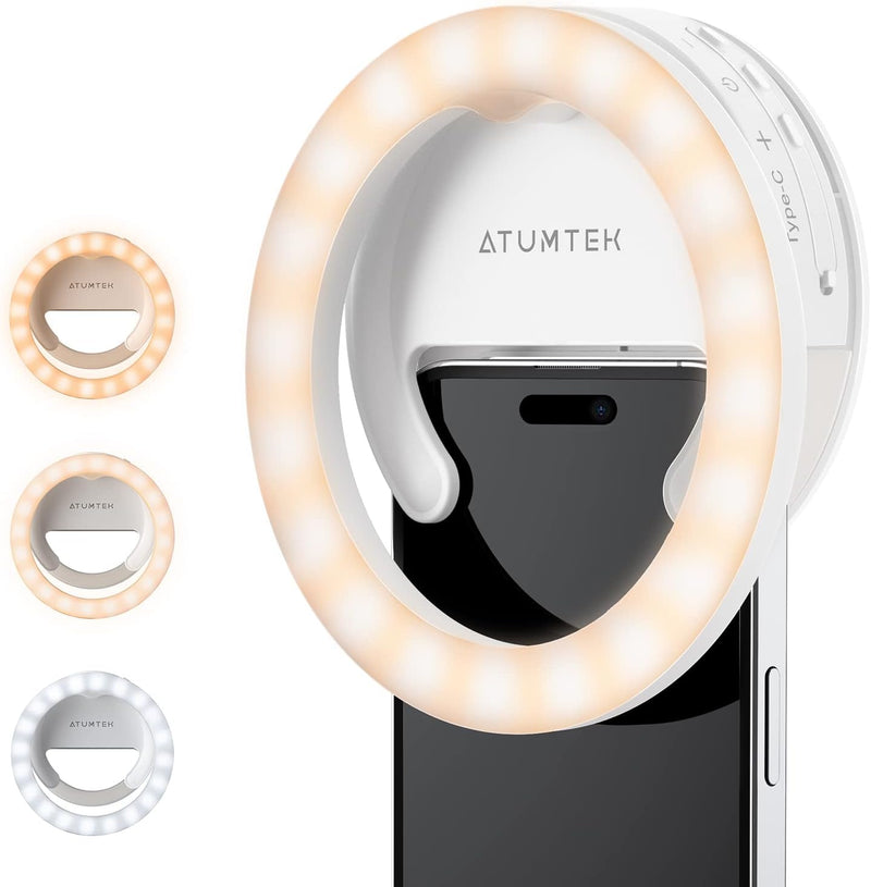 Selfie Ring Light Telefono Luce Ad Anello Ricaricabile Clip-On 40 LED Luce Di Riempimento per Foto E Video per Streaming, Tiktok, Instagram, Zoom Meeting E Videoconferenza - Bianco