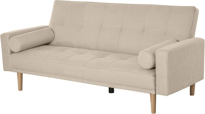 Divano Letto 3 Posti Con Schienale Regolabile Su 3 Livelli, 2 Cuscini E Braccioli Rimovibili, Beige, 185X84X85Cm