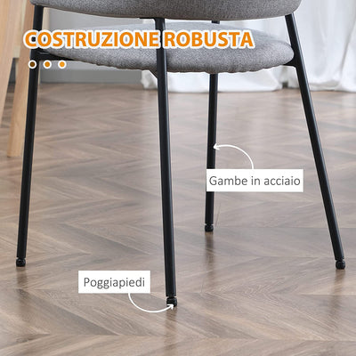 Set Da 2 Sedie Imbottite per Salotto E Soggiorno, Sedie Moderne in Tessuto Con Braccioli E Gambe in Acciaio, Grigio