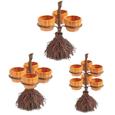 Halloween Broom Pumpkin Snack Bowl Rack Decorations Home Decor