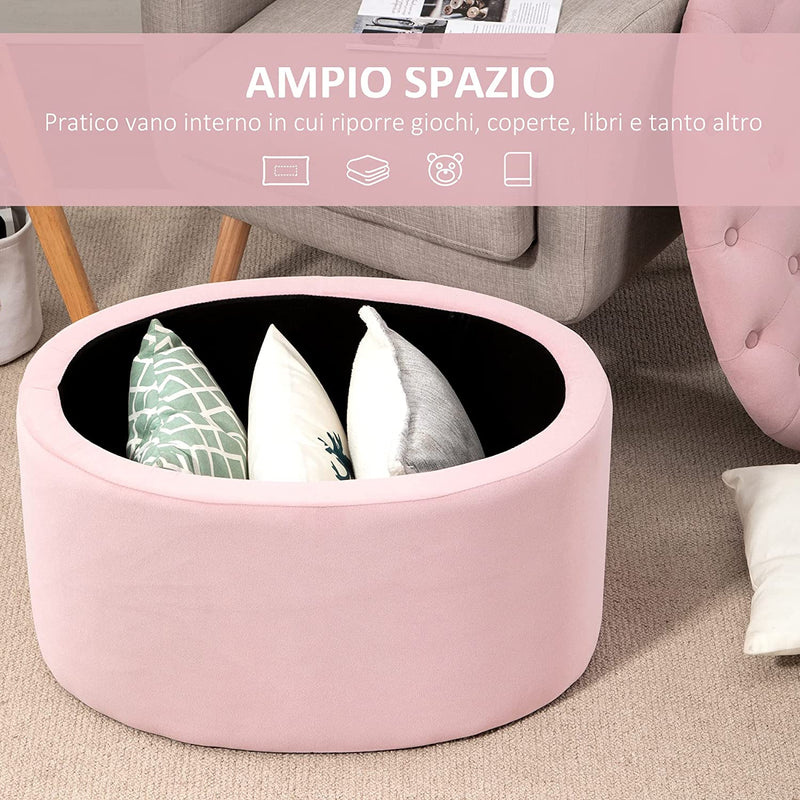 Pouf Contenitore Con Coperchio Imbottito E Trapuntato, Poggiapiedi in Velluto Ovale per Salotto E Camera Da Letto, Rosa