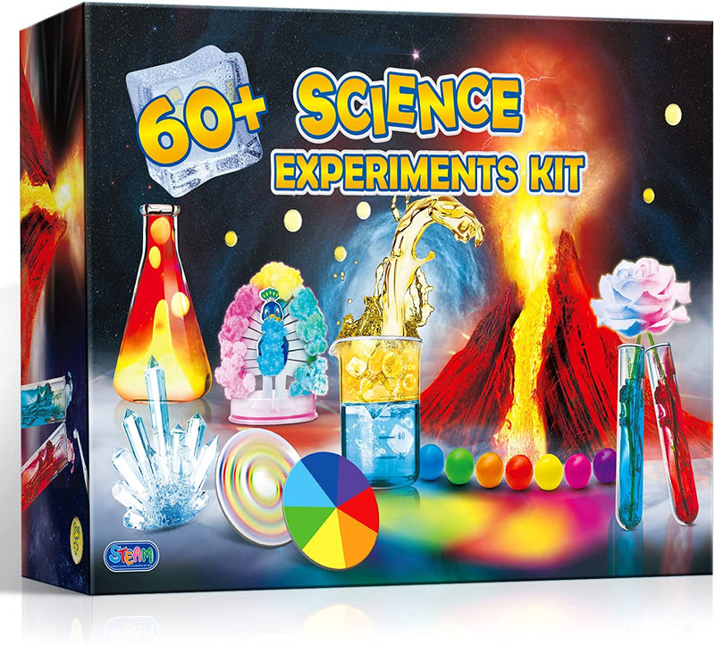 65 Esperimenti Scientifici per Bambini 4-8-10-12 Anni, Kit Scienziato Piccolo Giochi Bambino 4+ Anni, Chimico Laboratorio Chimica, Cristallo in Crescita, Vulcano in Eruzione, Colore Magico