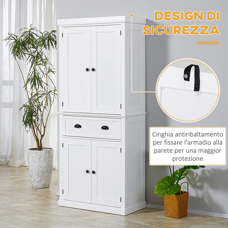 Mobile Cucina Con Armadietto Superiore E Inferiore E Cassetto Centrale in MDF, Truciolato E Metallo, 76X40.5X184Cm, Bianco