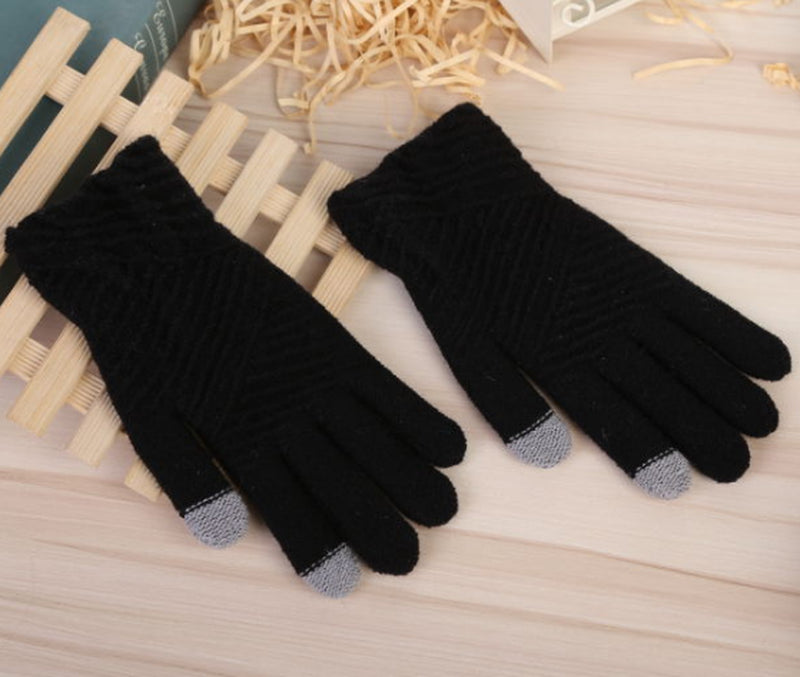 Women Gloves Winter Woolen Knitted Gloves Touch Screen Mittens Keep Warm Female Winter Full Finger Stripe Gloves Fashion Autumn