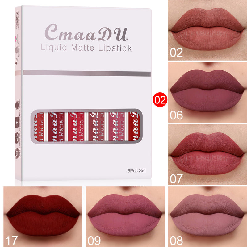 6 Boxes of Matte Non-Stick Cup Waterproof Lipstick Long Lasting Lip Gloss