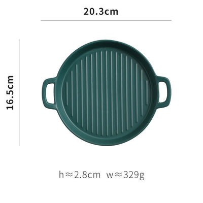 Binaural Baking Tray Pizza Tray round Dish Plate Dish Creative Oven Ceramic Net Celebrity Tableware Microwave Flat Plate