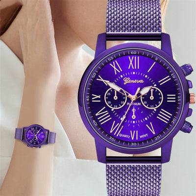 Dual-Faced Roman Numeral Mesh Band Quartz Unisex Watch