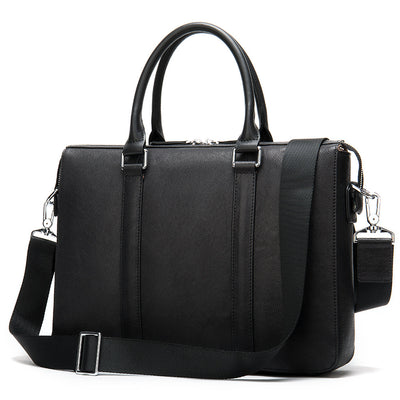 Men'S Simple Solid Color Leather Briefcase