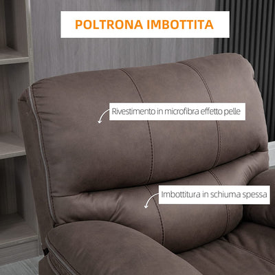 Poltrona Relax Con Poggiapiedi, Poltrona Reclinabile Manuale, Rivestimento in Microfibra E Imbottitura Extra, 97X99X96Cm, Marrone