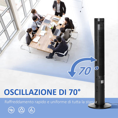 Ventilatore a Torre Con 3 Velocità 4 Modalità, 45W, Timer 12H, Ventilatore a Colonna Con Oscillazione 70°, Pannello LED E Telecomando, Nero