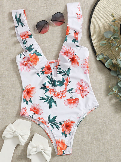 New Summer Printed Bikini Sexy Small Fresh Fringed One-Piece Swimsuit