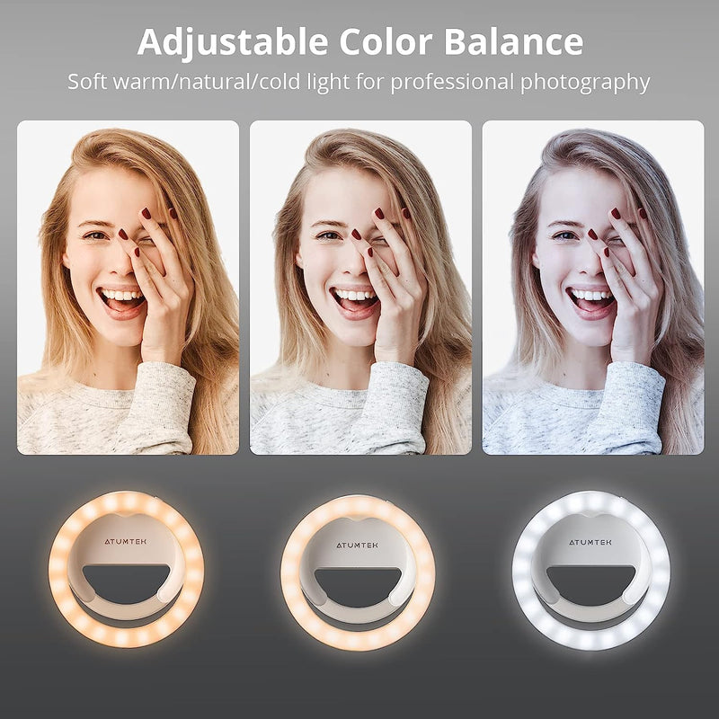 Selfie Ring Light Telefono Luce Ad Anello Ricaricabile Clip-On 40 LED Luce Di Riempimento per Foto E Video per Streaming, Tiktok, Instagram, Zoom Meeting E Videoconferenza - Bianco