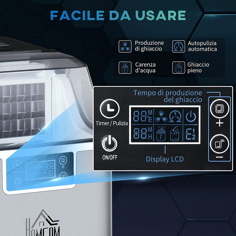 Macchina Del Ghiaccio 20Kg in 24 Ore, 24 Cubetti in 14-18 Minuti, Serbatoio 3.2L E Dimensione Cubetti Regolabile, Autopulente