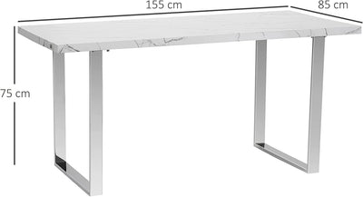 Tavolo Da Pranzo Rettangolare per 6-8 Persone Effetto Marmo, Tavolo Da Cucina E Soggiorno Con Gambe in Acciaio, 155X85X75Cm, Bianco