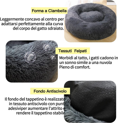 Cuscino Gatto Cuccia Gatti Cuccia Pelosa per Cani, Interno Morbida Cuscino Rilassante per Cani Cuccia Cane Pelosa Lavabile (60Cm, Grigio Scuro)