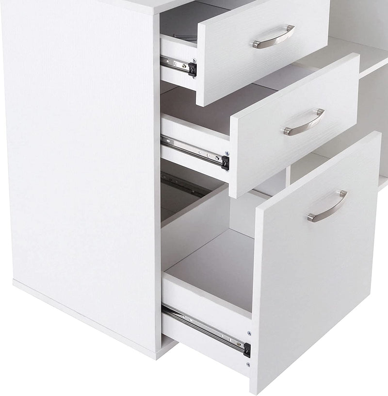 Scrivania Angolare per Computer Da Ufficio Con Cassettiera 117×83.5×76Cm Bianco