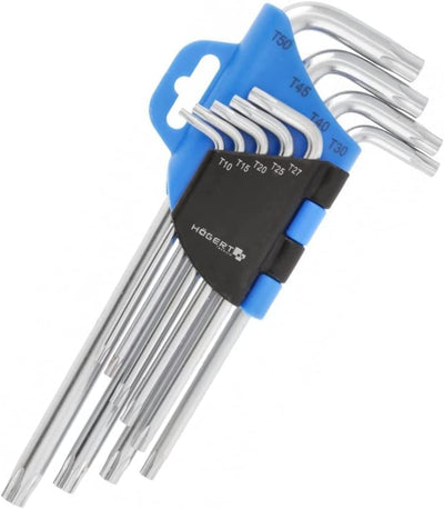 - Chiave TORX I Set Di 9 Pezzi I Dimensioni Da T10 a T50 I in Acciaio Crv I Resistente Alla Deformazione E All'Abrasione I Argento I Lungo