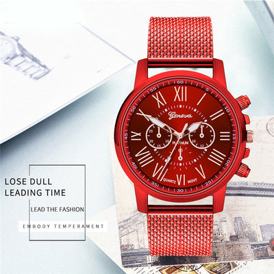 Dual-Faced Roman Numeral Mesh Band Quartz Unisex Watch