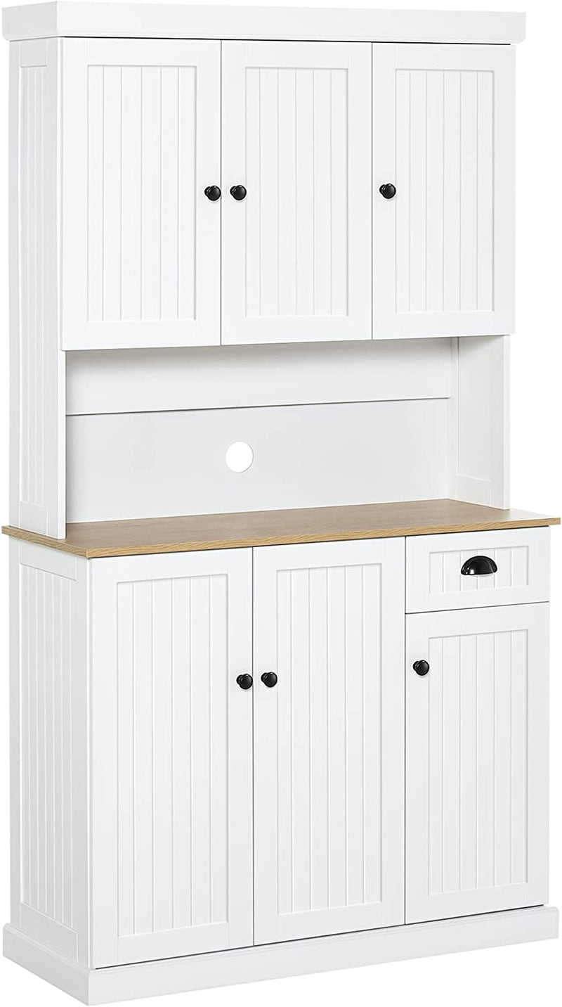 Mobile Cucina in Legno Con Armadietti E Cassetto, Credenza Stile Country Con Mensole Regolabili, 101X39X180Cm, Bianco