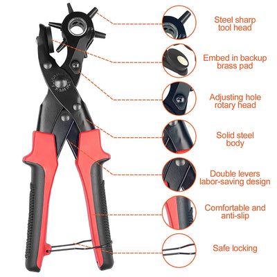 2-4.5 Mm Pinza Fustellatrice Con 6 Fori Intercambiabili Rotondo, Buchi Cintura Affilata Girevole Con Leva, per Perforate Cinture, Carte, Cinturini per Orologi, Cartone, Scarpe in Pelle