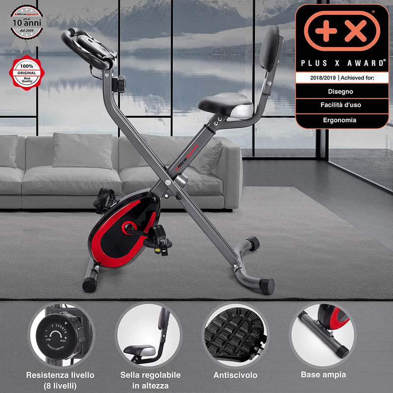 F-Bike 300B Cyclette Con Schienale Training Computer App Sensori per Le Pulsazioni Della Mano Cyclette Pieghevole Con 8 Livelli Di Resistenza Peso Massimo Utente 100 Kg Nero E Grigio Scuro