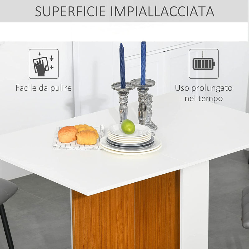 Tavolo Da Pranzo Design Moderno Pieghevole Con Ruote 120 × 80 × 73Cm