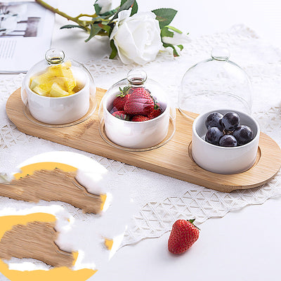 Creative Tableware Ceramic Bird'S Nest Dessert with Glass Lid