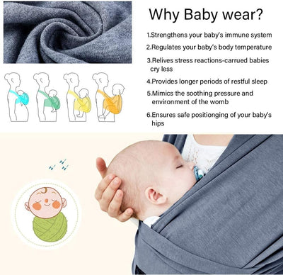 Fascia Porta Bambino, Fascia Porta Bebè Elastica per Bebè, Cotone Di Qualità Morbido Marsupio Fascia Neonato per Neonati E Bambini Fino a 15 Kg (Grigio Scuro)